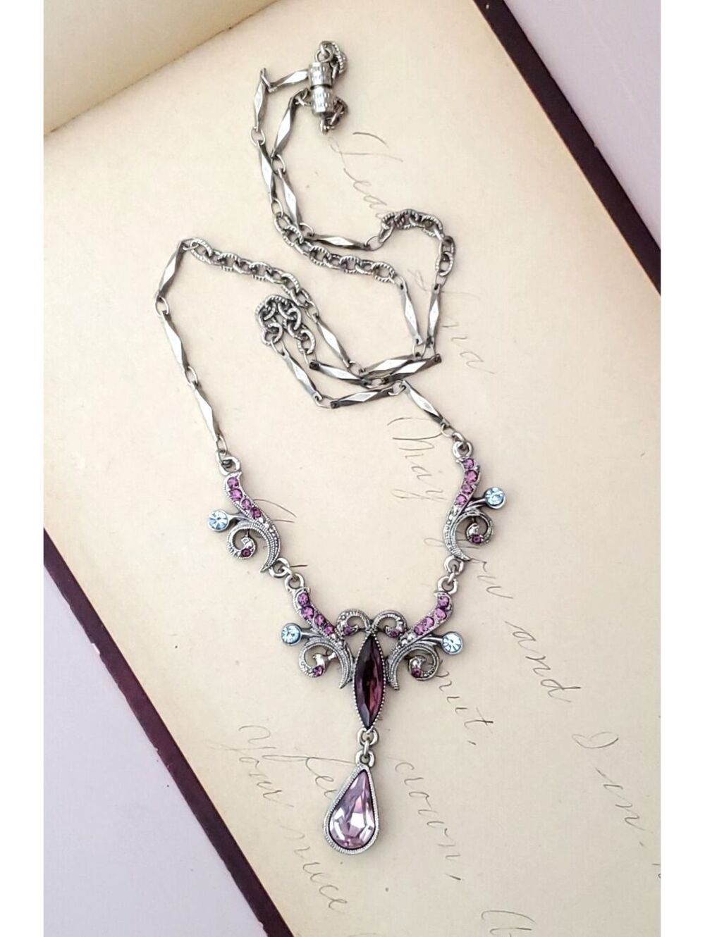 Vintage Purple and Light Blue Rhinestone Collar Necklace